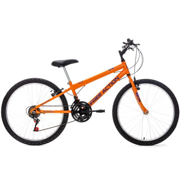 Bicicleta Aro 24 Free Action Eden MTB 18V V-Brake Laranja